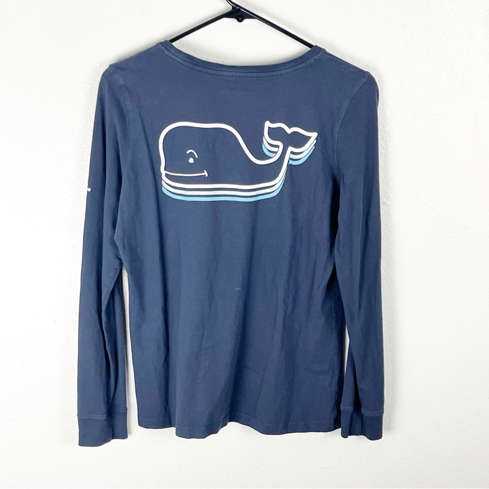 VINEYARD VINES Blue Long Sleeves Back Graphic Spellout Sleeve Top, Size Small